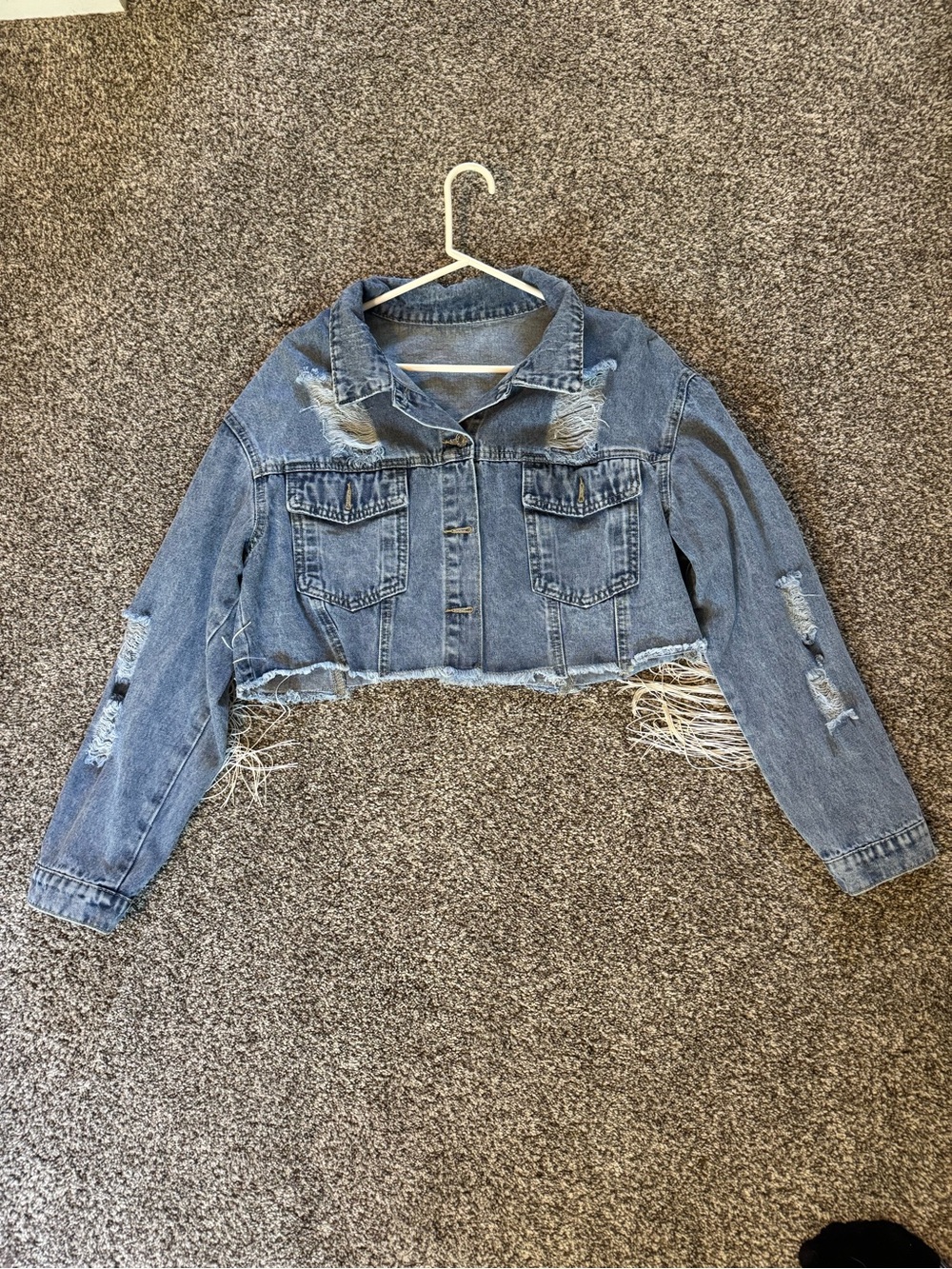 SHEIN Light Blue Denim Fringe Cropped Jacket - Picture 3 of 7